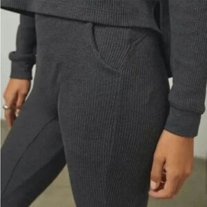Lunya Restore Waffle Lounge Pants Charcoal Gray Pockets Size Small